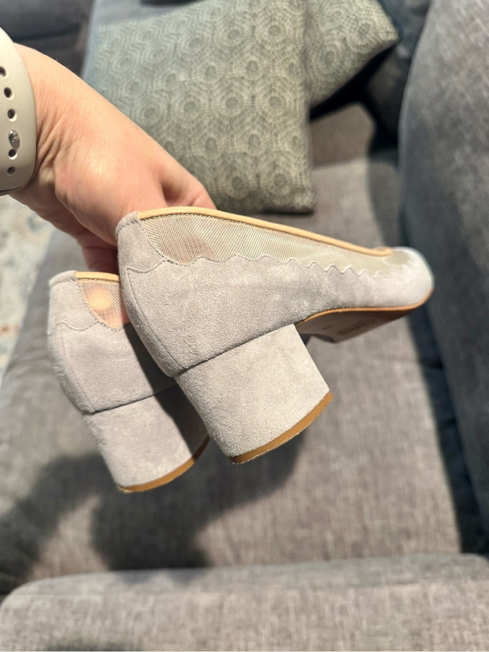 Chloe Scalloped Suede Heels - Picture 3 of 4